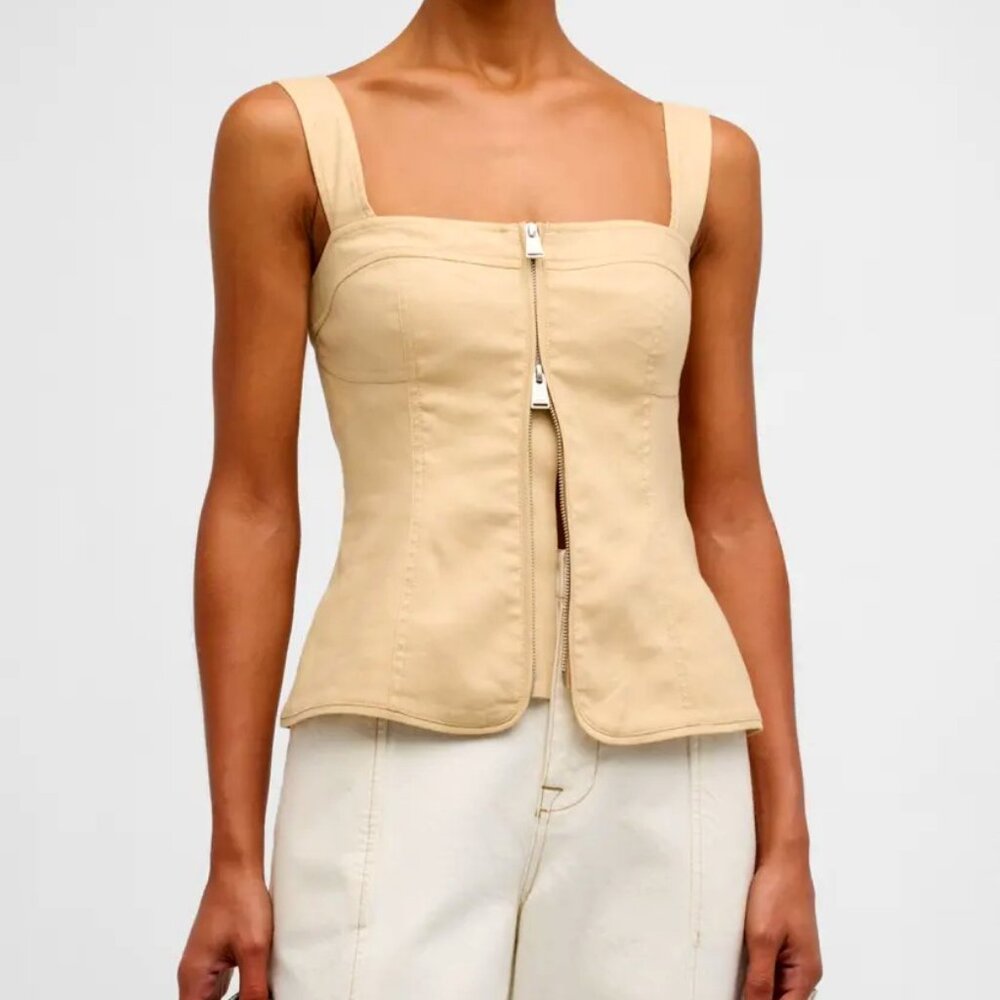 SIMKHAI Nour Square-Neck Zip-Front Bustier Top